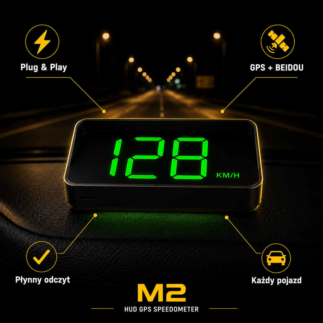 Prędkościomierz HUD GPS M2 Plug & Play - Projektor na Szybę | ZoneCar™