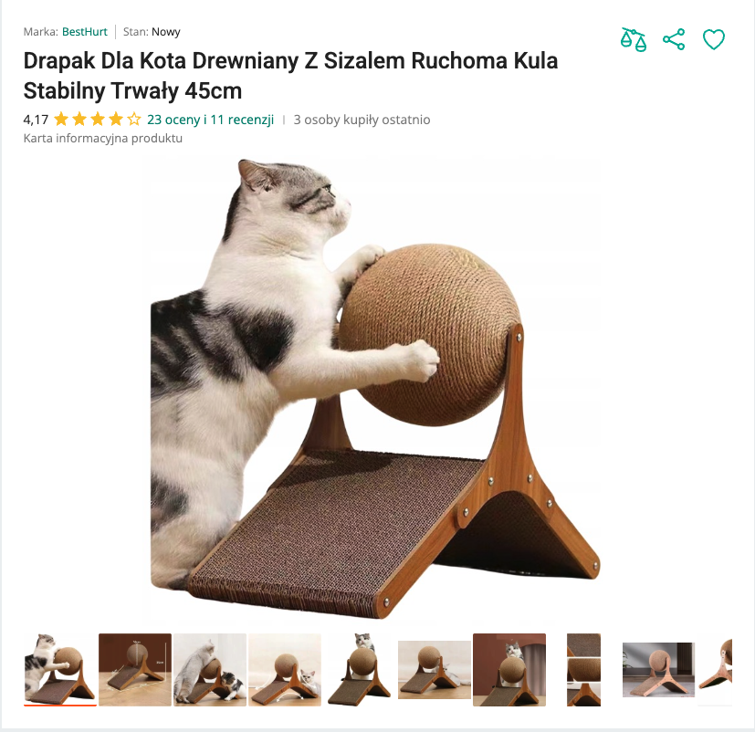 Miausisal - Drewniany Drapak z Sizalową Kulą 45cm | Nekoro™