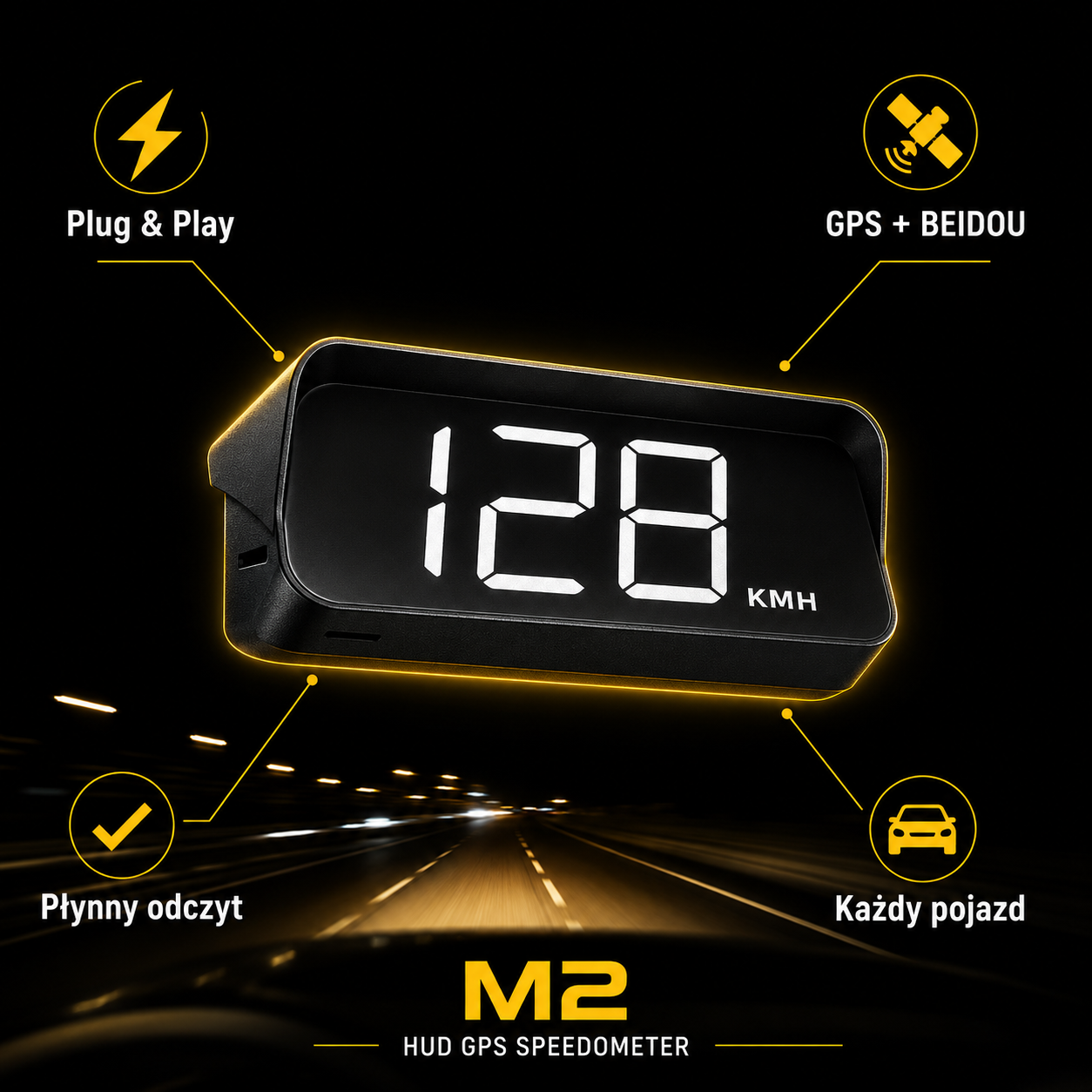 Prędkościomierz HUD GPS M2 Plug & Play - Projektor na Szybę | ZoneCar™