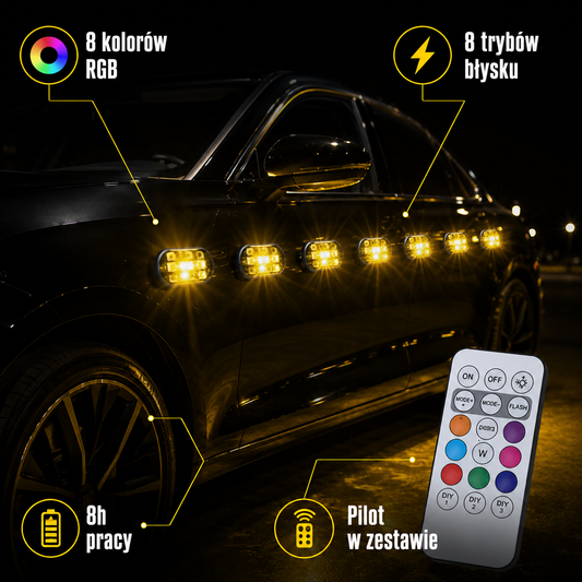 Lampy LED RGB 8 Kolorów - Bezprzewodowe z Pilotem | ZoneCar™