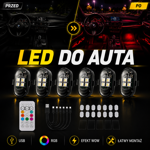 Lampy LED RGB 8 Kolorów - Bezprzewodowe z Pilotem | ZoneCar™