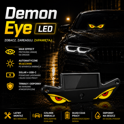 Demon Eye LED - Solarne Oświetlenie na Szybę | ZoneCar™