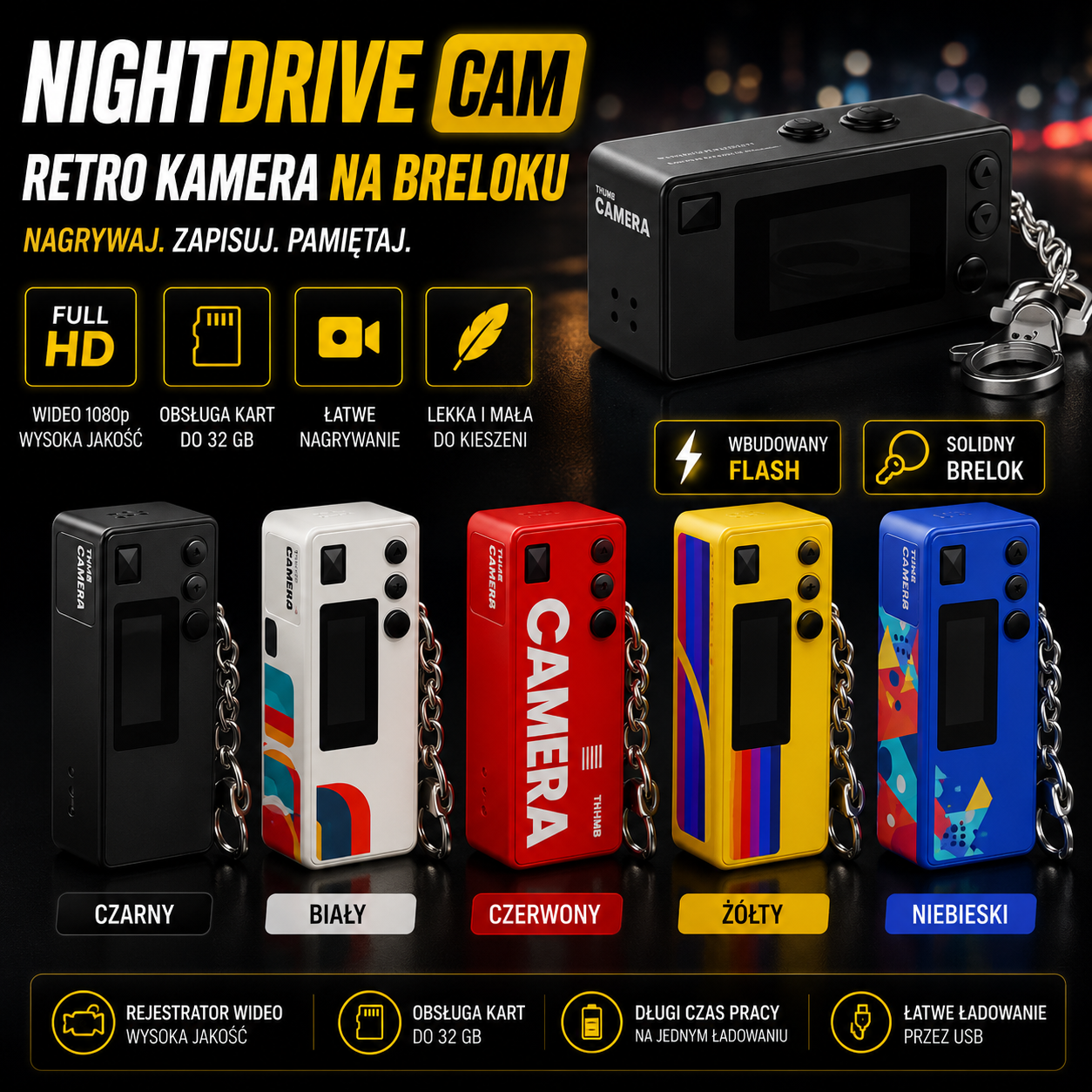 NightDrive Cam – Retro Kamera na Breloku | ZoneCar™