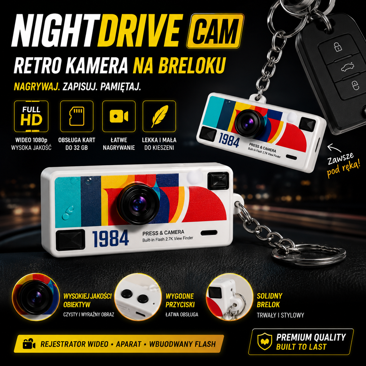 NightDrive Cam – Retro Kamera na Breloku | ZoneCar™