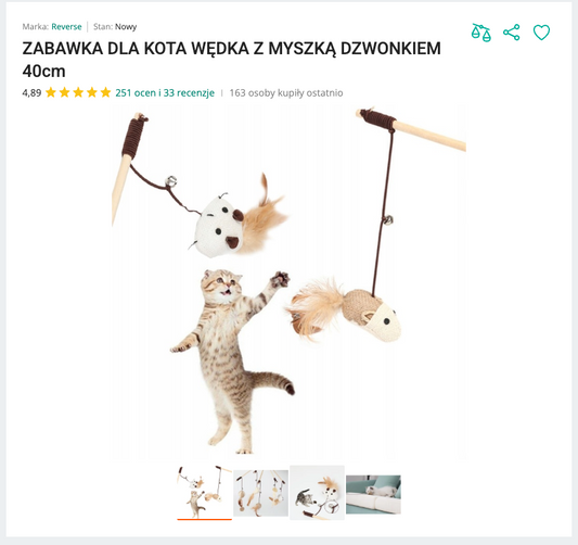 Miauwave - Drewniana Wędka z Myszką | Nekoro™