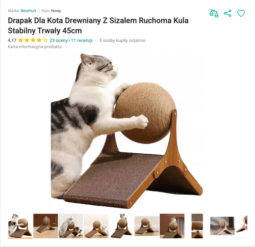 Miausisal - Drewniany Drapak z Sizalową Kulą 45cm | Nekoro™