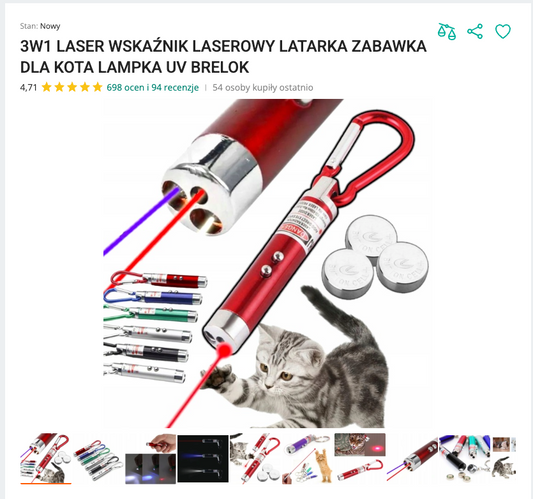 Miaupointer - Wskaźnik Laserowy 3w1 z Latarką UV | Nekoro™